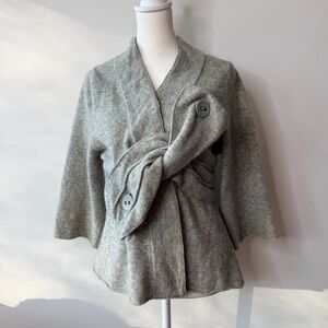 ROBIN by ANTHRO Retro Mod Gray Origami Twist Front‎ Wrap Wool Blend Cardigan MED